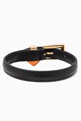 【関税&送料込】Prada Saffiano Leather Bracelet With Logo Ch Black Saffiano leather bracelet | PRADA