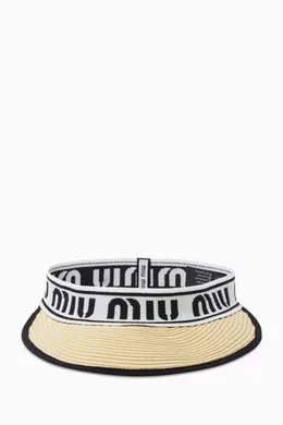 Buy Miu Miu Neutral Logo Band Visor in Raffia for Women  display picture 1