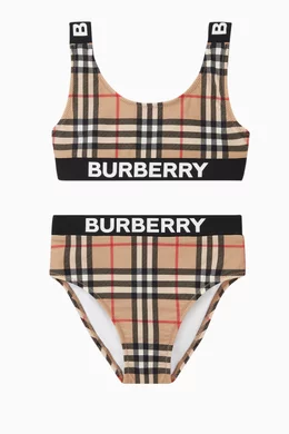 Buy Burberry Neutral Logo Vintage Check Bikini Set for Girls