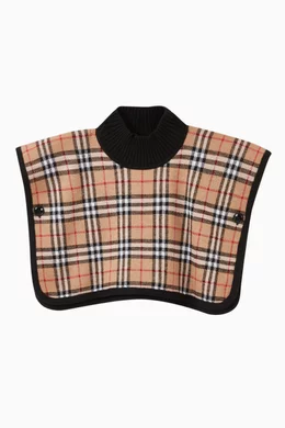 Buy Burberry Black Reversible Vintage Check Merino Wool Poncho for