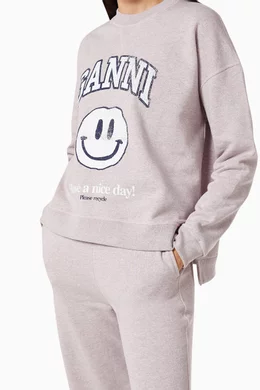 Buy Ganni Purple Isoli Smiley Fleece Sweatshirt for Women Online