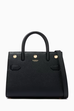 Buy Burberry Black Mini Two-Handle Title Bag in Grainy Leather for
