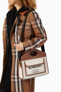 Buy Burberry Brown Small Pocket Tote Bag in Cotton Canvas and