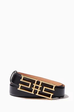 Buy Elisabetta Franchi Black Belt with Logo Buckle in Leather for
