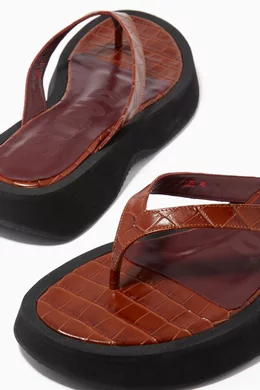 Buy Staud Brown Tessa Sandals in Crocodile-Embossed Leather for