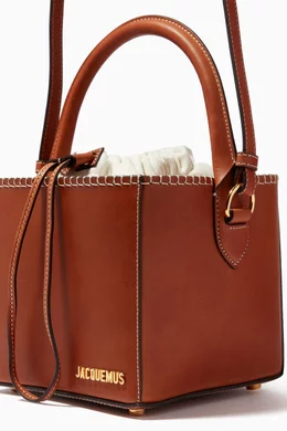 Buy Jacquemus Brown Le Seau Carré Bag in Leather for Women Online