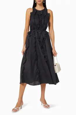 Buy Joslin Blue Chloe Linen Ramie Midi Dress for Women Online | Ounass  Kuwait