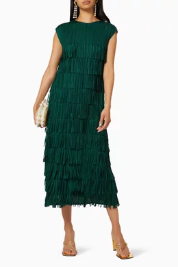 Buy Scarlet Sage Green Tiered Fringe Dress for Women Online | Ounass Kuwait
