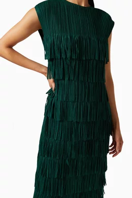 slim fit dress slacks Emerald Green Sequin Fringe Dress