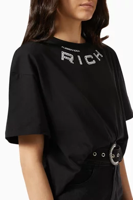 Buy Alessandra Rich Black Oversized Logo T-shirt in Cotton