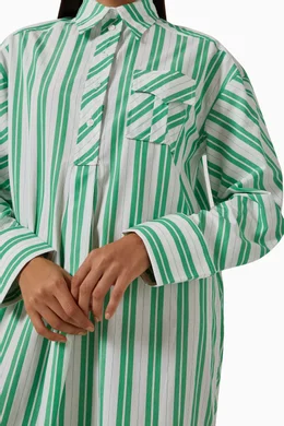 slim fit dress slacks Ganni Green Striped Ruche Midi Dress – Futurelove Ltd main image 0