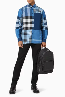 Buy Burberry Blue Shirt in Check Patchwork Cotton Poplin for Men