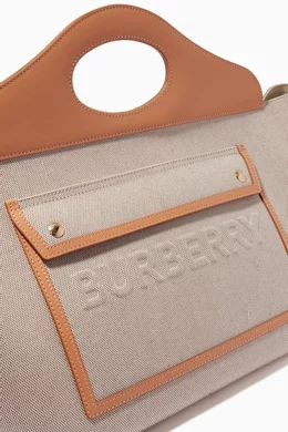 Buy Burberry Brown Medium Pocket Tote Bag in Cotton Canvas