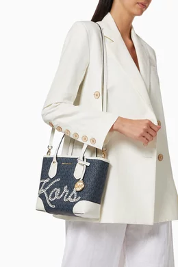 Buy Michael Kors Blue Extra-Small Eva Tote Bag in Logo Canvas for