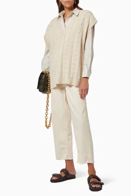 Buy The Frankie Shop White Jules Cable Knit Sweater Vest in Wool