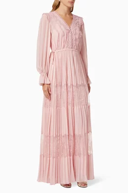 Buy Self-Portrait Pink Lace Maxi Dress in Chiffon for Women Online | Ounass  Kuwait