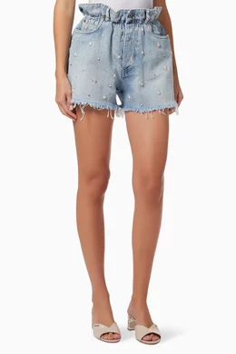 Buy Miu Miu Blue Paperbag Shorts in Denim for Women Online