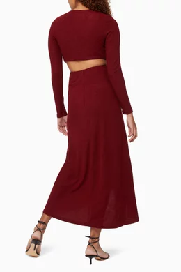 acler burgundy dress Burgundy Wrap Satin Dress With Flutter Sleeves – Désir Couture