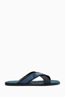 Buy Giorgio Armani Blue Criss-cross Slide Sandals in Suede for Men