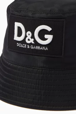 Buy Dolce & Gabbana Black Bucket Hat with D&G Patch in Nylon  display picture 1
