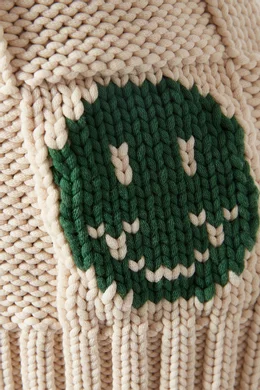 Buy Ganni Neutral Smiley Poplin Collar Cardigan in Chunky Knit for