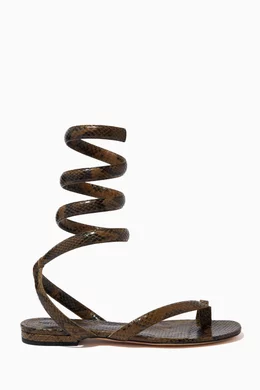 Buy Bottega Veneta Green Spiral Sandals in Python-printed Leather