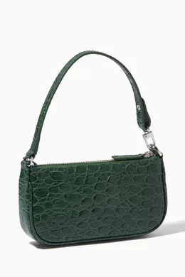 Buy BY FAR Green Mini Rachel Bag in Circular Croco Embossed
