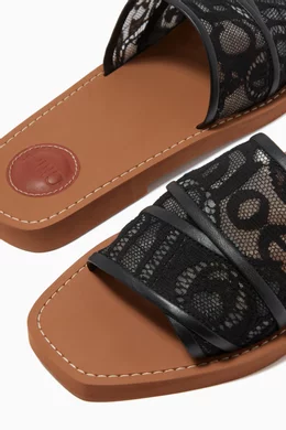 Buy Chloé Black Woody Flat Mule Sandals in Lace for Women Online