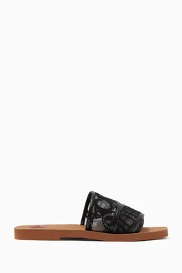 Buy Chloé Black Woody Flat Mule Sandals in Lace for Women Online