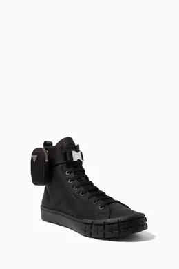 Buy Prada Black Wheel High Top Sneakers in Re-Nylon Gabardine for