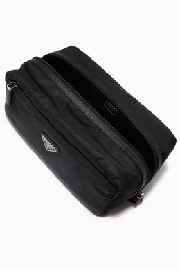Buy Prada Black Triangle Logo Travel Pouch in Re-Nylon Saffiano