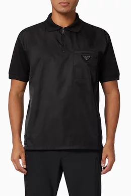 Buy Prada Black Triangle Logo Polo Shirt in Re-Nylon & Cotton for