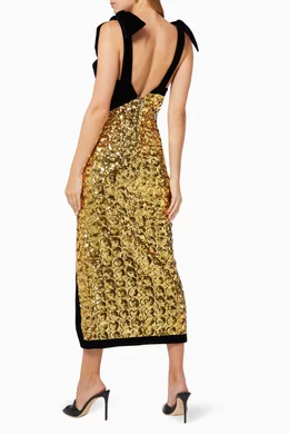 Buy Raisa & Vanessa Gold Sequinned Dress with Scallop Hem for Women Online  | Ounass Kuwait