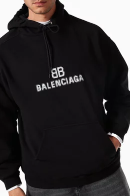Buy Balenciaga Black BB Pixel Logo Medium Fit Hoodie in Curly