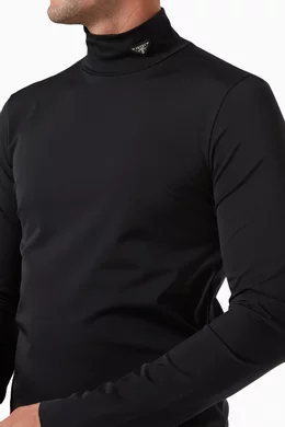 Buy Prada Black Triangular Logo Turtleneck in Technical Jersey for