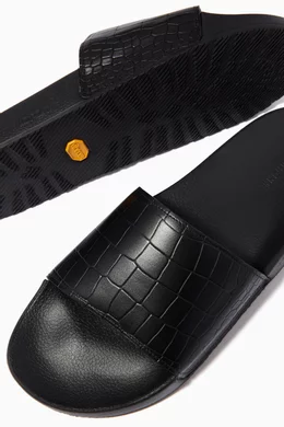 Buy Magnanni Black Slide Sandals in Croc-embossed Leather for Men
