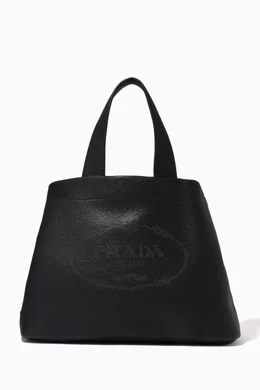 Buy Prada Black Perforated Logo Large Tote Bag in Calf Leather for 