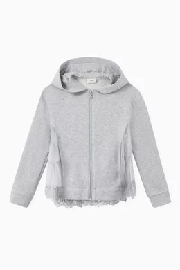Buy Fendi Grey Ruffled Panel Hoodie in Cotton Jersey for Girls Online Ounass Kuwait