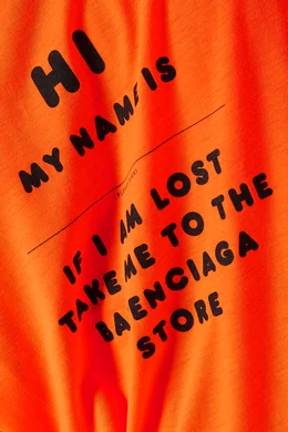 Buy Balenciaga Orange Hi My Name Is Wide Fit T-shirt in Jersey for