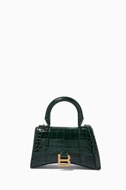 美品 BALENCIAGA CROCO HAND 2WAY BOSTON BAG Buy Balenciaga Green Hourglass XS Top Handle Bag in Shiny