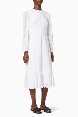 Buy Michael Kors White Eyelet Embroidery Midi Dress in Cotton for Women  Online | Ounass Kuwait