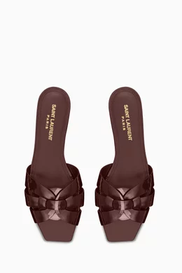 Buy SAINT LAURENT Burgundy Tribute Flat Sandals in Patent Leather