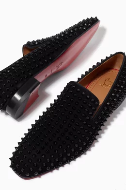 Buy Christian Louboutin Black Dandelion Spikes Loafers in Suede