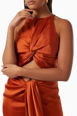 strapless open back dress Long orange skirt with ruffles and adjustable straps main image 0