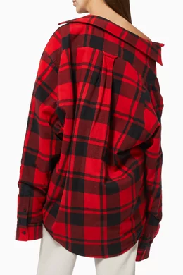 Buy Balenciaga Red Off-shoulder Plaid Shirt in Cotton for Women