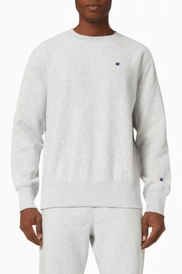 Buy Champion Grey Small Logo Sweatshirt in Reverse Weave for Men