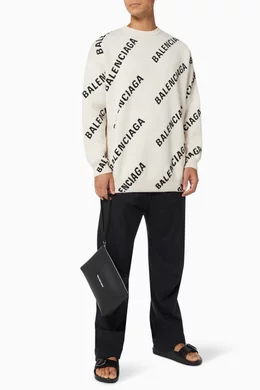 Buy Balenciaga Neutral Allover Logo Crewneck in Jacquard Cotton