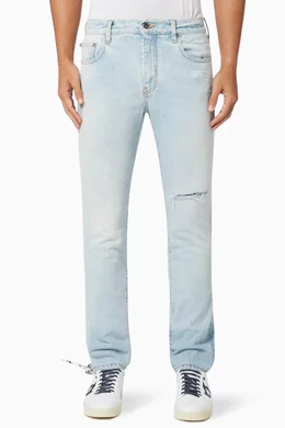 Buy Off-White Blue Distressed Skinny Jeans in Denim for Men Online