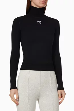 Buy Alexander Wang.t Black Logo Patch Turtleneck Top in