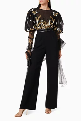 ワンピース Saiid Kobeisy Canton Crepe Beaded Jumpsuit With A Wrapped Canton crepe beaded jumpsuit with a wrapped top – Saiid